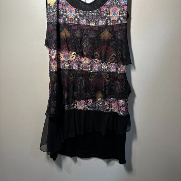 Double Jeu Paris Paisley Straight Cut Dress with Sheer Ruffles- S - Picture 3 of 3